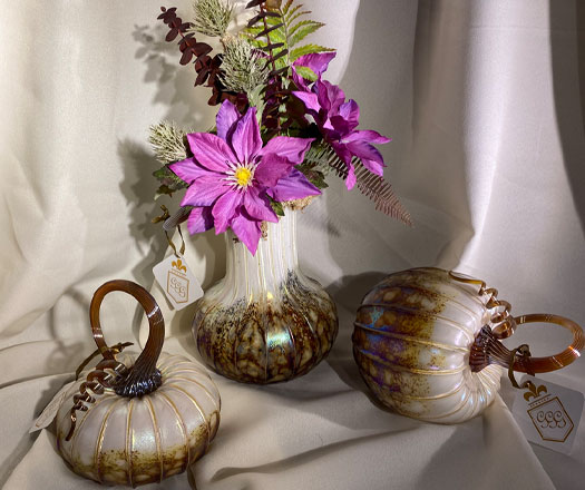 Glass Pumpkin Trio with Floral